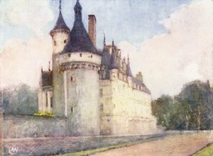 Chenonceaux från trädgården (färglitografi)