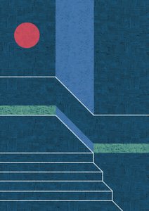 Röd cirkel, blå trappsteg av Amy Louise Baker