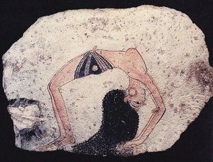 Ostracon med dansande flicka, ca 1200 f.Kr
