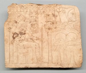 Konstnärens försöksverk: Hathor i helgedom, offergåvor, oxhuvud