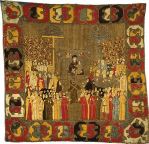 Palmsöndagsprocession i Moskva den 8 april 1498. Zoe Palaiologina med döttrar kvar, Ivan III, Elena av Valakien, D, 1498