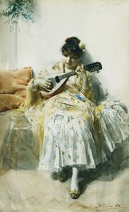 En spansk flicka som spelar mandolin, 1884 av Anders Leonard Zorn