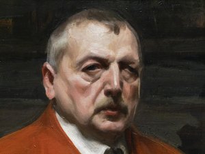 Självporträtt i rött (1915, olja på duk). av Anders Leonard Zorn