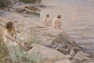 Flickor som badar utomhus