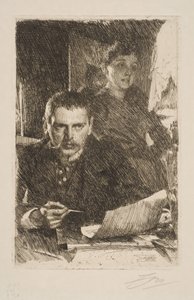Självporträtt med hustrun Emma av Anders Zorn