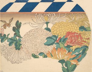 Krysantemum i solfjäderformad design, 1840-tal, 1840-tal. av Ando Hiroshige