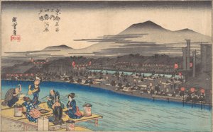 Svalka av på kvällen vid Shijogawara, ca. 1834., ca. 1834. av Ando Hiroshige