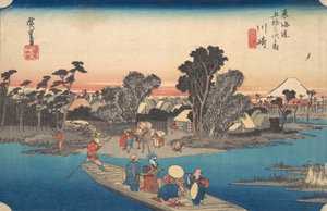 Färja som korsar Rokugofloden, ca. 1834., ca. 1834. av Ando Hiroshige
