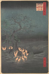 Rävar möter i Oji, 1857., 1857. av Ando Hiroshige