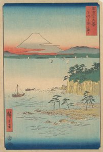 Fuji från Miura, Sagami Soshu Miura no Kaijo, från serien Thirty-six Views of Mount ..., 1858. av Ando Hiroshige