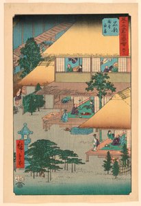 Ishibe:Guests at the Inn (Isibe, ryosha tomarikyaku) från serien 53 Stations of the Tokaido av Ando Hiroshige