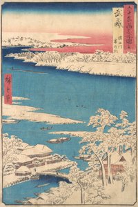 Morgon after a Snowfall, the Sumida River, Musashi Province, från serien Views o..., ca. 1853. av Ando Hiroshige