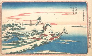 Nyårssoluppgång efter snö vid Susaki, ca. 1831., ca. 1831. av Ando Hiroshige