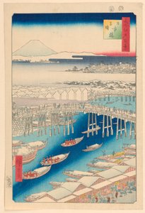 Nihonbashi, klarnar väder efter show (Nihonbashi, euky-bear) från serien Hundra berömda vyer av Edo av Ando Hiroshige