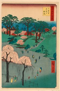 Nippori, Temple Gardens (Nippori, Jiin No Rinsen) Från serien Hundra berömda utsikter över Edo av Ando Hiroshige