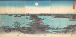 Panorama över de åtta vyerna av Kanasawa under en fullmåne, 1857., 1857. av Ando Hiroshige