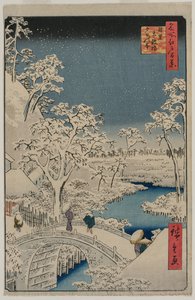 Bild på Twilight at the Drum Bridge i Meguro..., 1857.