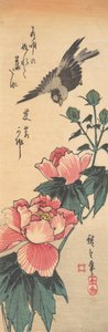 Sparv och Hibiscus, ca. 1834., ca. 1834. av Ando Hiroshige