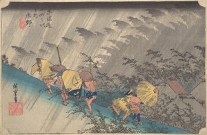 Sudden Shower at Shono, från serien Fifty-three Stations of the Tokaido, 1834-35., 1834-35. av Ando Hiroshige