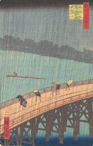 Sudden Shower over Shin-Ohashi Bridge and Atake Ohashi Atake no yudachi, from the series..., 1857. av Ando Hiroshige