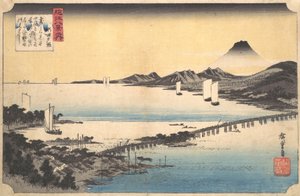 Sunset Glow at Seta Seta sekisho, från serien Eight Views of Omi Province Omi ha..., 1834-35. av Ando Hiroshige