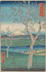 Utsikt över berget Fuji från Koshigaya, provinsen Musashi Musashi, Kos..., 4:e månaden, hästår 1858.
