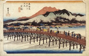 (Figurer som korsar bron) av Ando or Utagawa Hiroshige
