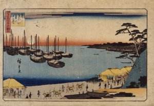 (Segelbåtar i hamnen) av Ando or Utagawa Hiroshige