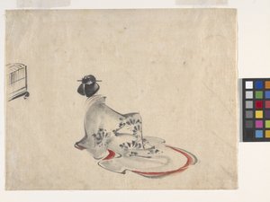 A Woman bowing (bläck och färg på papper) av Ando or Utagawa Hiroshige
