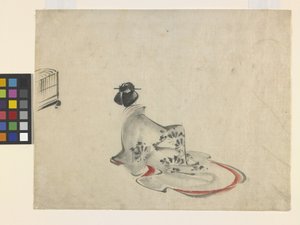 En kvinna som böjer sig (bläck och färg på papper) av Ando or Utagawa Hiroshige