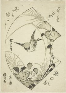 Höstblomma och sparv, ca 1835 (träsnitt; koban) av Ando or Utagawa Hiroshige