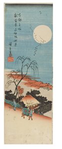 Höstmåne över New Yoshiwara från serien Famous Views of the Eastern Capital, ca 1837-1838 (träsnitt på papper) av Ando or Utagawa Hiroshige