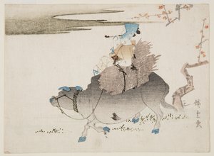 Boskapsman och en ko (trätryck i färg) av Ando or Utagawa Hiroshige
