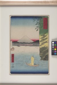Körsbärsblommor i Honmoku, Musashi-provinsen (Musashi Honmoku No Hana) (träblock i färg) av Ando or Utagawa Hiroshige
