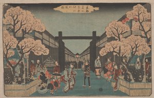 Körsbärsblommor på Naka-no-cho i Yoshiwara (träsnitt) av Ando or Utagawa Hiroshige