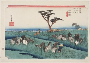 Chiry?: Early Summer Horse Fair (Chiry?, shuka uma ichi) (träblock i färg) av Ando or Utagawa Hiroshige