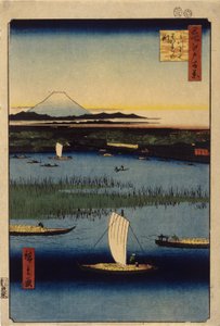 Farvälkanaler på Mitsumata (träblock i färg) av Ando or Utagawa Hiroshige