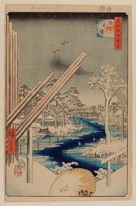 Fukagawa timmervarv av Ando or Utagawa Hiroshige