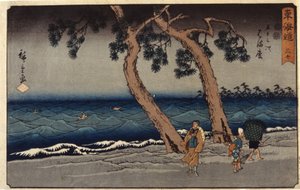 Hamamatsu Station (träblock i färg) av Ando or Utagawa Hiroshige