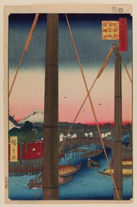 Inari Bridge och Minato Shrine, Teppozu av Ando or Utagawa Hiroshige