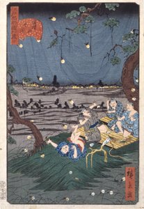 Listening To Crickets At D?kanyama (20) (D?kanyama Mushikiki) (trätryck i färg) av Ando or Utagawa Hiroshige