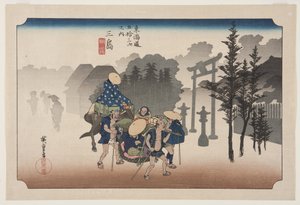 Mishima: Morning Mist (Mishima, asagiri) (träblock i färg) av Ando or Utagawa Hiroshige