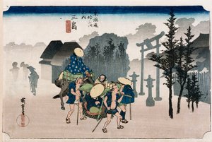 Morning Mist at Mishima", från serien "The Fifty-Three Stations of The Tokaido", ca 1834 av Ando or Utagawa Hiroshige