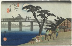 Nagakubo, nr 28, från serien Sextio-nio stationer på Kisokaido Highway, 186-38 (träblock i färg) av Ando or Utagawa Hiroshige