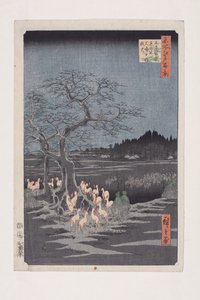 Nyårsafton Foxfires at the Changing Tree, ?ji (?ji Sh?zoku enoki ?misoka no kitsunebi) (träblock i färg) av Ando or Utagawa Hiroshige