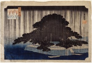 Night Rain At Karasaki (träblock i färg) av Ando or Utagawa Hiroshige