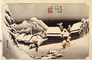 Nattsnö i Kanbara, #16 (träsnitt i färg) av Ando or Utagawa Hiroshige