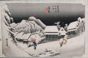 Night Snow, Kambara, illustration från serien "Fifty-three Stations on the Tokaido", c.1834-35