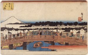 Nihonbashi (träblock i färg) av Ando or Utagawa Hiroshige