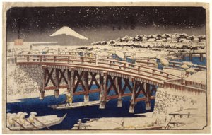Nihonbashi In The Snow (trätryck i färg) av Ando or Utagawa Hiroshige